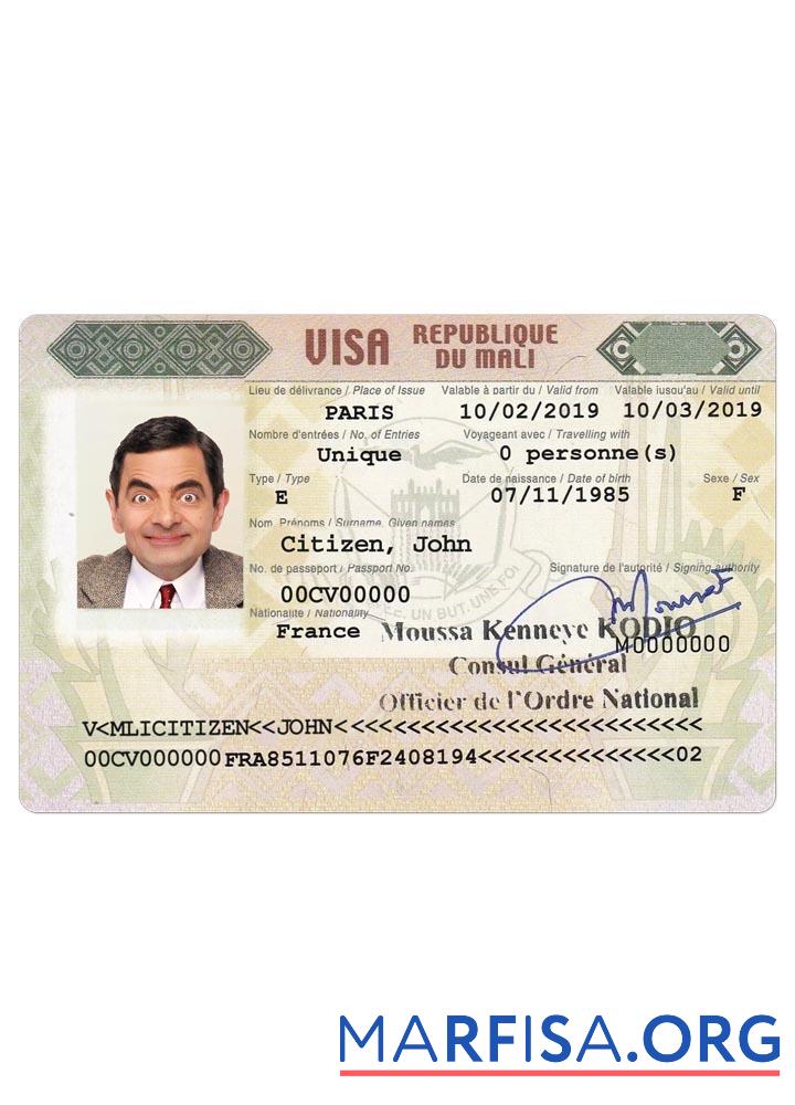 Downloadable Mali visa sample